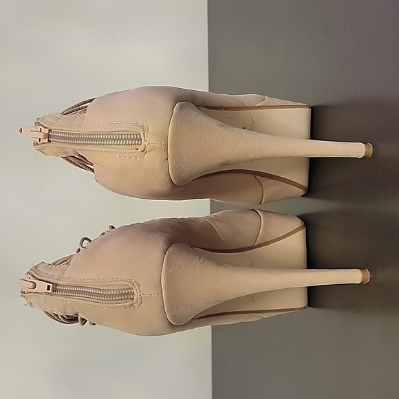 Anne Michelle Real Love Tan Faux Suede Back Zip Platform High Heels Size 8.5M - Picture 5 of 9
